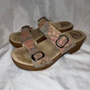 Dansko Sophie Wedge Sandals  Slides Double Buckle Mosaic Women's 37 US 6.5-7